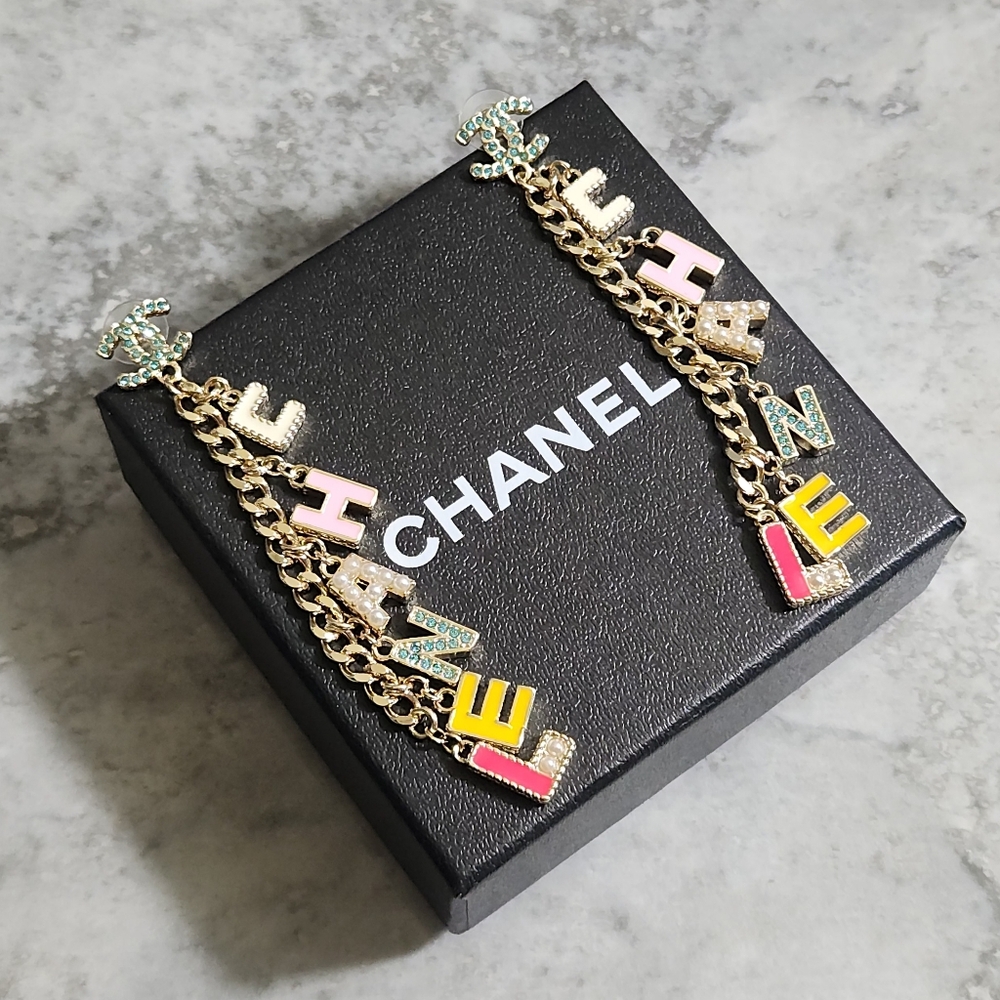 Chanel Multicolor Letter Drop Chain Earrings✨️